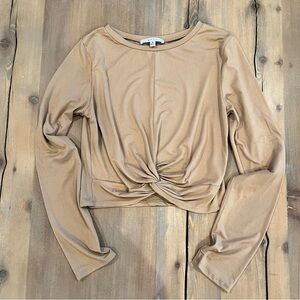 Gaze Tan Long Sleeve Twist Front Top